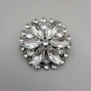 Hollywood Regency Round Starburst Rhinestone Brooch Pin Vintage Classy Elegant